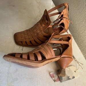 A.S.98 Tan Leather Heeled Sandals
